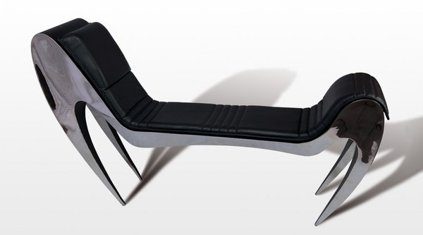 Banc, stainless steel, black painting and leather