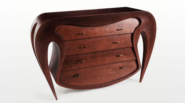 Dresser "Facon cuir" in patinated metal.