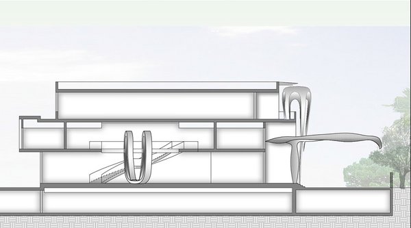 Projet architectural, grandes scultpures de façade et à l'entrée
